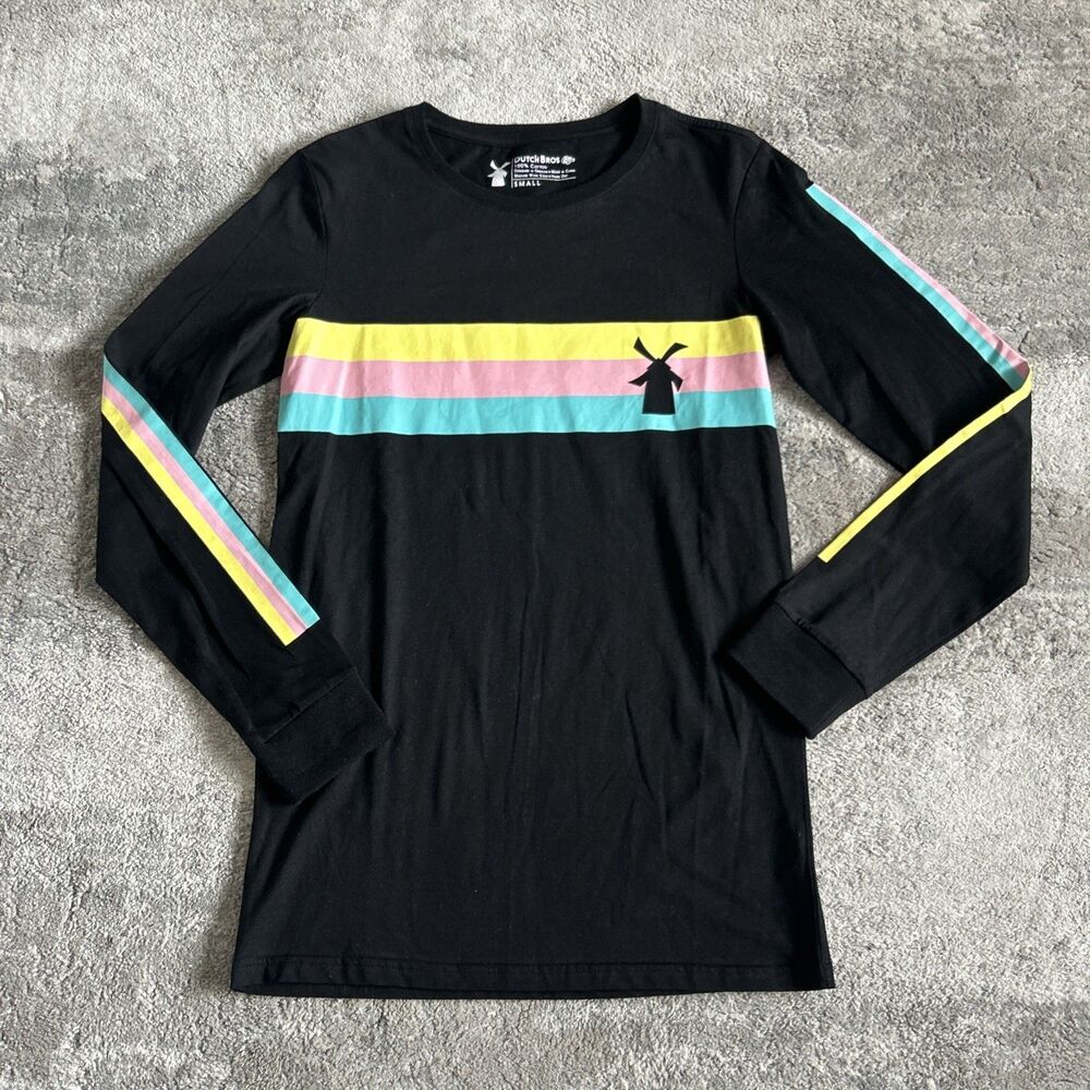 Dutch Bros Coffee Tee Shirt Mens Small Windmill Graphic Black Cotton Adult